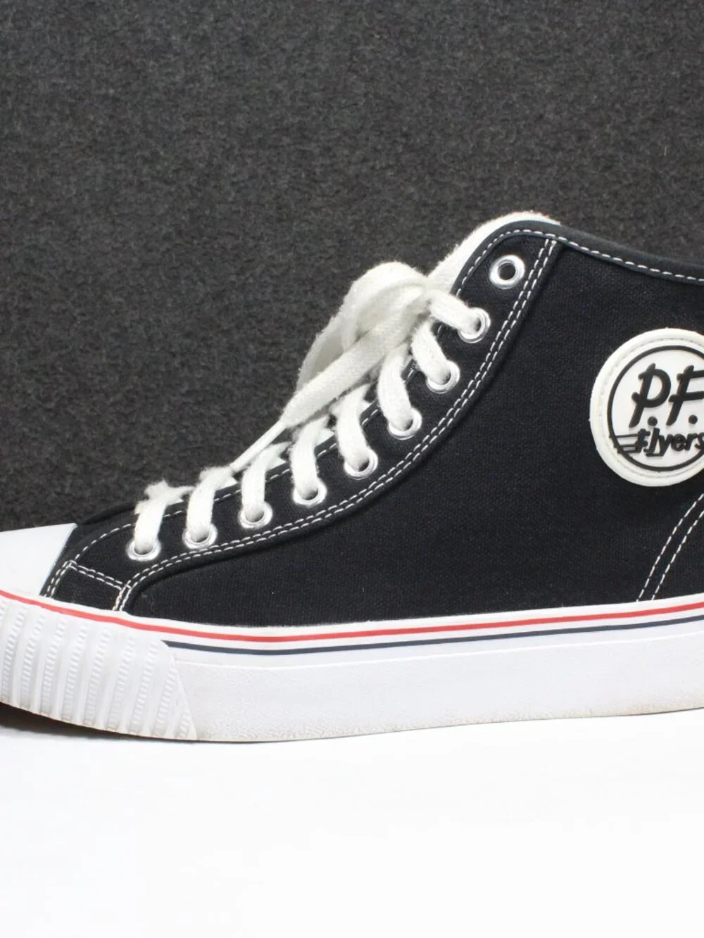 PF Flyers Center Hi Black Canvas High Top Sneakers Rigid Wedge Mens 8 Womens 9.5